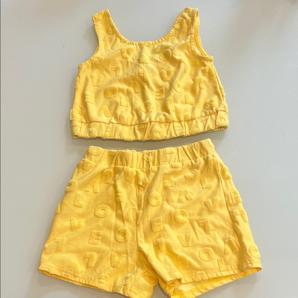 Mayoral “Love” Yellow Embossed Tank and Shorts Set